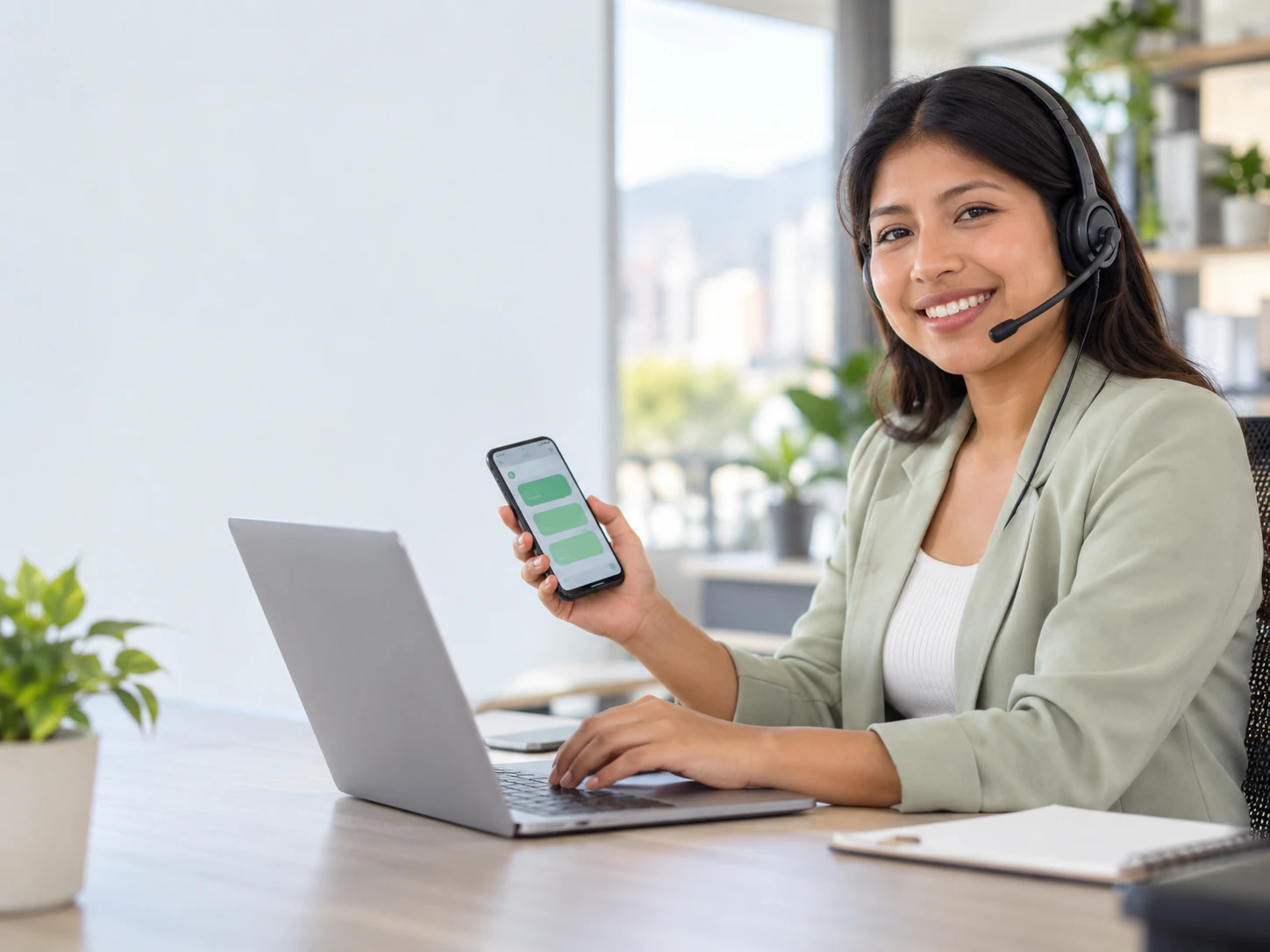 Asesora atendiendo a un cliente por teléfono